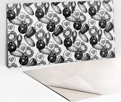 Produktbild von PVC-Wandschutz für die Küche - Stilvoller Schutz für Ihre Wände 100 x 50 Schwarz -Weiß -Gemüse