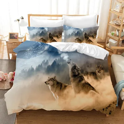 Productafbeelding van Solidchoice - Wolf Dekbedovertrekset met 3D Diermotief 200 x 200 cm