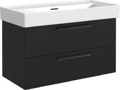 Produktbild von Badezimmer Waschtisch 100 cm Breite in schwarz mit Keramik-Waschbecken - ATELLA-03