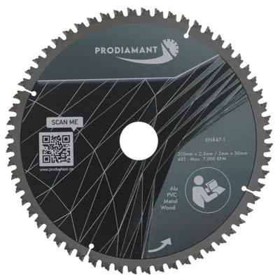 Immagine prodotto di Lama circolare PRODIAMANT 210 mm per legno, metallo e alluminio con denti HM TCT