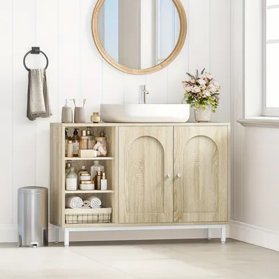 Image de Meuble de salle de bain - Armoire de salle de bain - Meuble sous vasque - Meuble-lavabo - Meuble de toilette - Bois clair (chêne clair)
