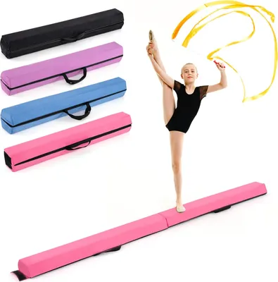 Produktbild von GOPLUS Schwebebalken für Zuhause, 210 cm klappbarer Gymnastikbalken mit Griff & Klettverschluss, Turnbalken für Kinder, Anfänger & Profis (Rosa)