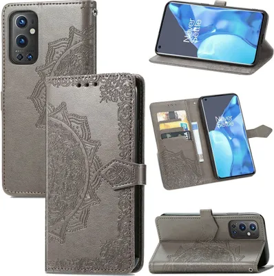 Produktbild von König Design Hülle kompatibel mit OnePlus 9 Pro Kunstleder Handyhülle - Handy Case Grau