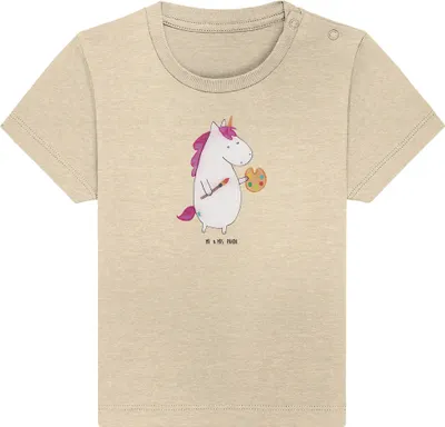 Produktbild von Mr. & Mrs. Panda Organic Baby Shirt Einhorn Künstler 12. - 18. Monat - Natural Raw - Geschenk, Malen, Öko T-Shirt, Kleinkind, Babyshirt, Kurzarmshirt, Zeichnen, Welt