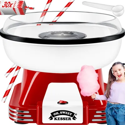 Produktbild von KESSER® Zuckerwattemaschine Set für dein zuhause - Mit 30x Zuckerwatte Stäbchen & Messlöffel - Retro Baumwolle Candy Maschine - Zuckerwatte Maschine Mit Zubehör - Höhe 22 cm  - 500 W