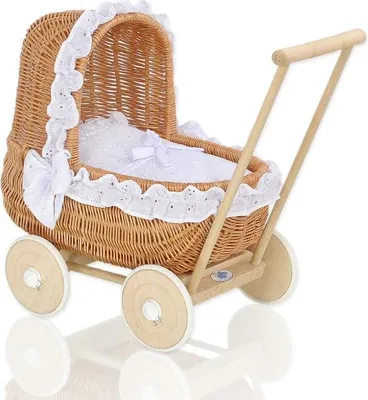 Produktbild von Puppenwagen aus Korbgeflecht, Kinderbuggy aus Korbgeflecht, handgefertigt und stabil mit Holzrahmen - Bellafurn