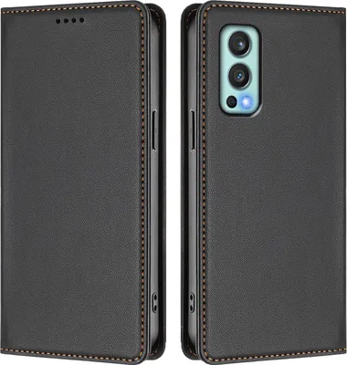 Image de Housse de téléphone portable pour OnePlus Nord 2 5G, Cuir synthétique à rabat antichoc Housse magnétique avec support Noir