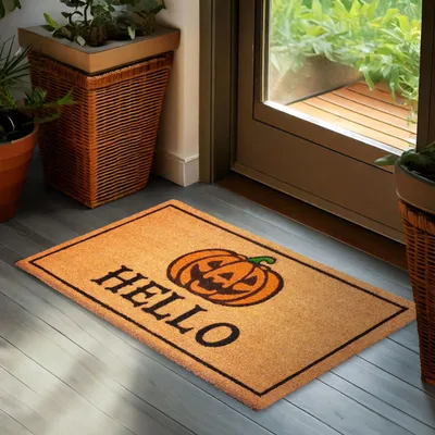 Produktbild von BRUBAKER Halloween Fußmatte für Außen und Innen - Hello mit Grusel Kürbis - 45 x 75 cm - Antirutsch Fußabtreter Wetterfest und Rutschfest