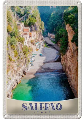 Produktbild von Blechschild Reise 20x30cm Salerno Insel Natur Boot Strand Sonne