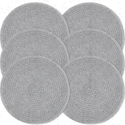 6 runde gewebte Platzsets 38 cm, hitzebeständig, rutschfest, grau
