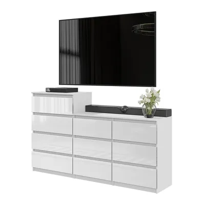 Immagine prodotto di Grande cassettiera GABRIEL 160 cm – Bianco opaco / Bianco lucido – Moderna credenza con 10 cassetti