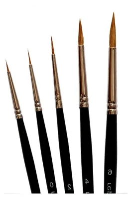 Produktbild von Künstlerpinselset aus Rotmarderhaar - Pinselgrößen 3/0, 0, 2, 4, 6
