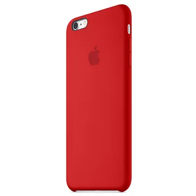 A red iPhone case with an Apple logo is shown against a white background.