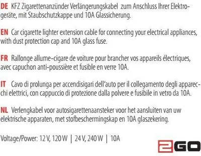 Produktbild von 2GO KFZ-Zigarettenanzünder Verlängerung 250 cm