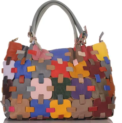 Produktbild von Damen Leder Patchwork Umhängetasche Shopper Schultertasche 30666