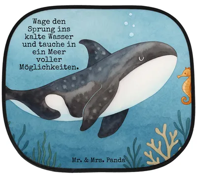 Produktbild von Mr. & Mrs. Panda auto blendschutz Orca Design - Weiß - Geschenk, Hitzeschutz, Killerwal, Sonnenschutz Autoscheibe, Arbeit, für Autoscheiben, Orcas, saugnapf, Meer, Büro