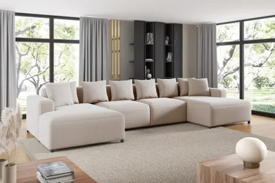 Produktbild von Wohnlandschaft Sofa U-Form Designersofa MEGAN in Stoff Salvador Hellbeige