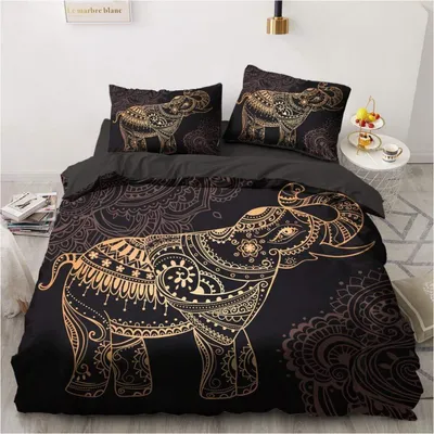 Obrázek produktu pro Sada povlečení 200x220 cm, motiv slon, dekorativní mikrovlákno, bohémský, indický styl, 2 povlaky na polštáře 80x80 cm