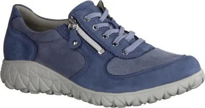 Produktbild von Waldläufer Havy H89001 242 Orthotritt Damen-Halbschuh, Denim, Leder/Stretch - Damenschuhe Bequeme Schnürschuhe, Blau, leder/textil (denver kaleido-stretch)