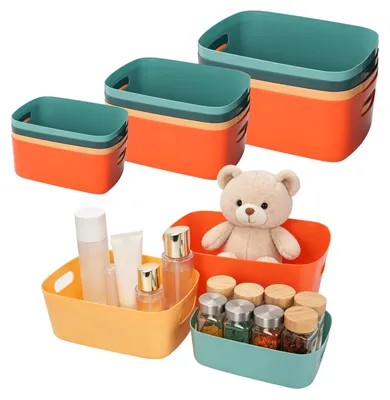 12 Aufbewahrungsboxen, Kunststoff, 4 Farben, 3 Größen, stapelbar