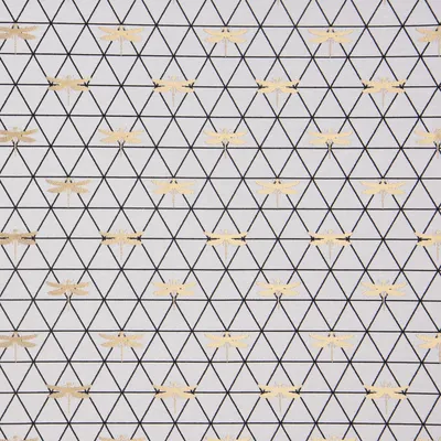Produktbild von Dekostoff Meterware Jacquard-Stoff Dreiecke weiß schwarz gold 1,40m