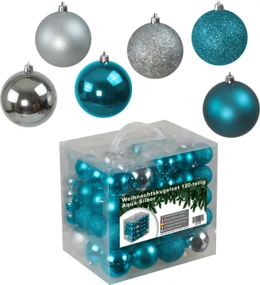 Produktbild von Weihnachtskugelset 120 tlg Aqua/Silber