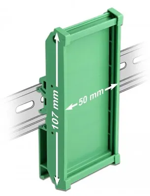 Produktbild von DeLOCK Platinenhalterung (107 mm) für Hutschiene 5 cm lang, Kunststoff, Grün