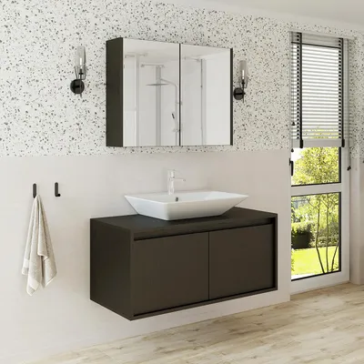Produktbild von Roomart ATLANTIC-100 Badmöbel-Set 3-teilig 100 cm breit, Schwarz-Eiche