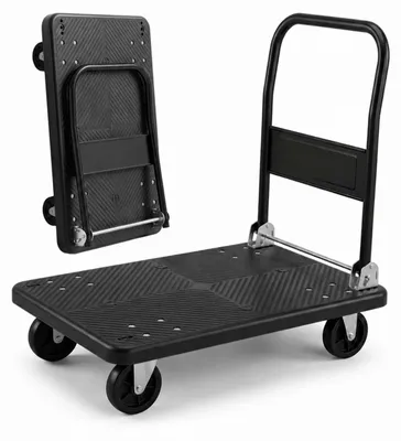 Image de Chariot de transport Relaxdays jusqu'à 300 kg, pliable, chariot à plate-forme, poignée, 2 roulettes pivotantes, grande surface de chargement, diable, noir