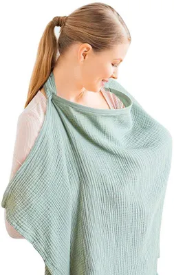 Obrázek produktu pro Kojící šátek – Kojící deka – Kojící pléd – Kojící šála – Kojící zástěra – Kojící plášť – Přikrývka – 75 × 95 cm – Bavlna – Nastavitelná – Lze prát – Dárek k narození – Kojící doplňky – Světle zelená – 75 × 95 cm