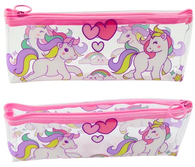 Image de Trousse scolaire pour filles Licornes transparentes