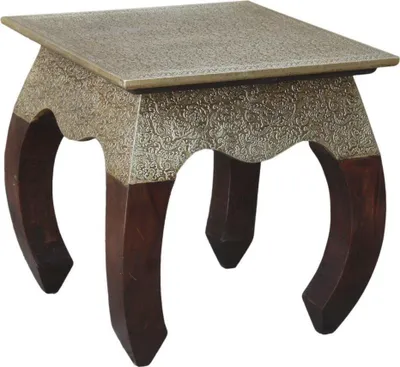 Produktbild von Kaffeetisch, Beistelltisch mit Messing Verzierungen - Modell 1, Braun, Holz, 46*46*46 cm, Kaffeetische & Bodentische