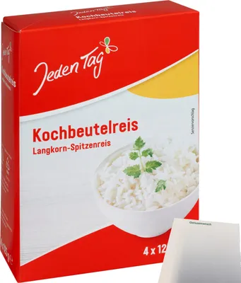 Produktbild von Jeden Tag Spitzenlangkorn Reis Kochbeutel (4x125g Packung) + usy Block
