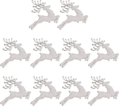 Produktbild von 10 Stück Rentier-Hängeornamente aus Kunststoff, glitzernde Elch-Weihnachtsbaumdekorationen, Weihnachtsgeschenke