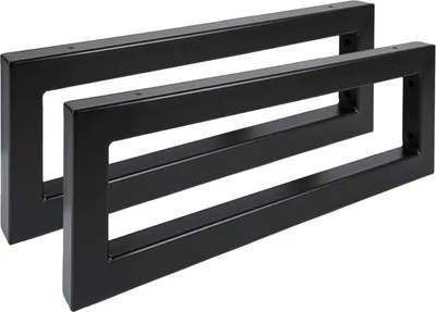 Two black metal shelf brackets are shown against a white background.