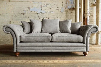Productafbeelding van XXL Sofa, 3-zits Chesterfield bank, gestoffeerde zitmeubel, lichtgrijs