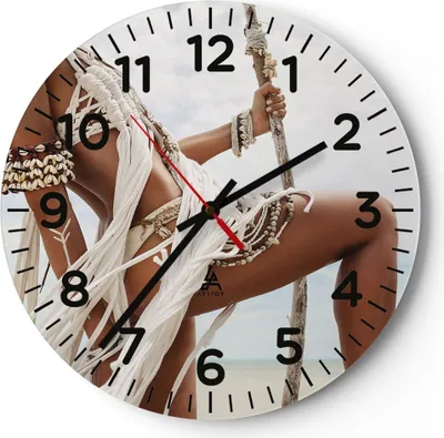 Produktbild von Wanduhr - Rund - Glasuhr - Frau Freiheit Exotik - 30x30cm - Schleichendes Uhrwerk - Lautlos - zum Aufhängen bereit - Dekoration Modern - Wanddekoration aus Glas - C4AR30x30-4942