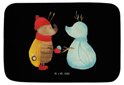 Produktbild von Mr. & Mrs. Panda Badematte Nachtfalter Schneemann - Schwarz - Geschenk, Badezimmerteppich, Badvorleger, Duschvorleger, Winterzeit, duschmatte, Weihnachtsgruß, Badteppich