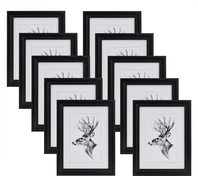 Produktbild von 10er Set Bilderrahmen, Artos Stil Holzrahmen Fotogalerie Glasscheibe Farbe: schwarz Größe: 13x18 cm