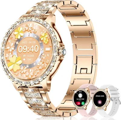 Produktbild von Smartwatch Damen mit Telefonfunktion Diamond, 1,32'' Anruffunktion, Menstruationszyklus SpO2 Herzfrequenz/Schlafmonitor Musiksteuerung, 19 Sportmodi