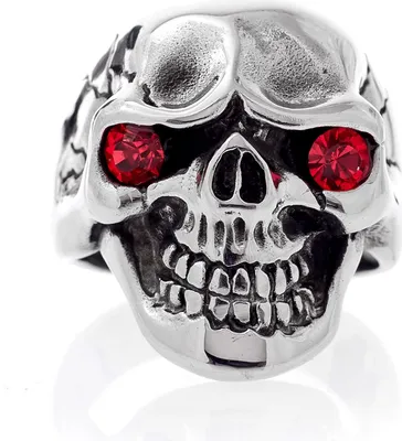 Produktbild von Karisma Edelstahl 316L Ring -Totenkopf skull Bulk Gothic - Hoch Poliert 2 Rote Steine - SRSK004
