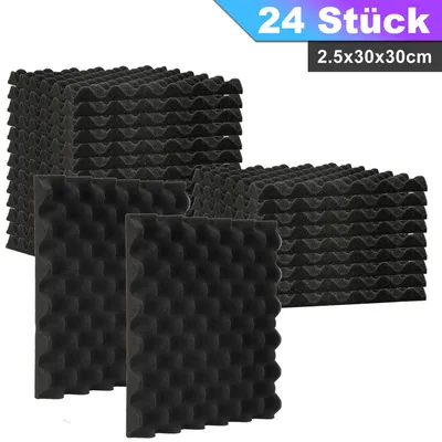 Immagine prodotto di TolleTour 24X Schiuma acustica autoadesiva nera assorbente a forma di onda, 30x30x2,5 cm