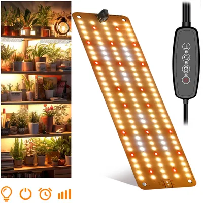Image de lampe LED pour plantes plein-spectre 8W avec minuterie et gradation : 1 panneau lumineux, 150LEDs pour plantes d'intérieur,graines,fleurs,légumes - fine et efficace en énergie