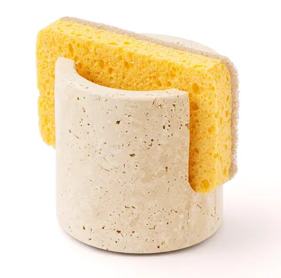 Productafbeelding van Keukenponshouder van travertin, afdruiprek van natuursteen, borstelhouder voor badkamer, keuken en spoelbak – snel absorberende sponshouder, stijlvol accessoire voor de spoelbak, beige (WH084)