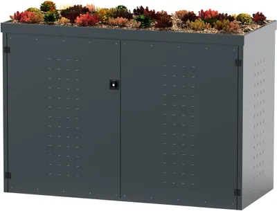 Produktbild von reinkeDESIGN | Fahrrad-Garage 3er | mit Grün-Dach aus Alu. | Mat. Metall Stahl verzinkt | Unterstellplatz für Gartengeräte oder Grills |