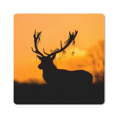Produktbild von MuchoWow® Mauspad Mousepad Hirsch - Orange - Scherenschnitt - Tiere - Natur 20x20 cm - Mousepads - Maus Mat - Pad - Mausunterlage - Desk Mat - Bureauartikeln