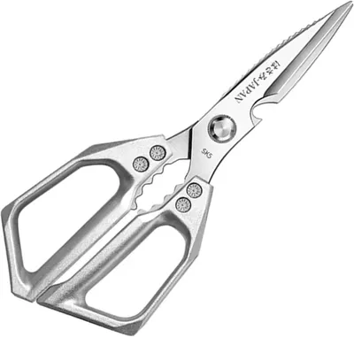 Produktbild von Küchenschere Multifunktional – 23,8 cm Edelstahl Küchenschere – Robuste Schere mit Flaschenöffner, Nussknacker und Fischschupper – Silber