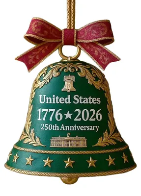 Produktbild von Glockenornament zum 250. Jahrestag der Vereinigten Staaten, patriotische Gedenk-Weihnachtsbaumglocke aus Metall, Hängedekoration für Feiertage und Partys