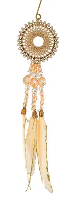 Image de Suspension perles et plumes, or, variante 1