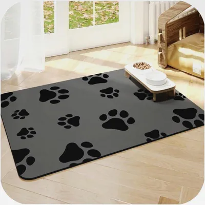 Produktbild von Napfunterlage Hund, 50 x 30 cm Futtermatte Futtermatten für Hunde Katzen rutschfeste Hundenapf Unterlage wasserdichte Futternapf Unterlage für Haustiere (Schwarz)